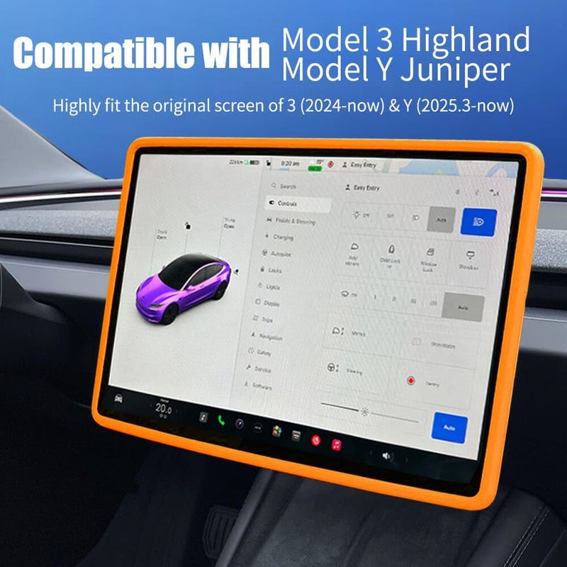 Yeapop 2Pcs Silicone Protector Frames of Screen and Rear View Mirror for Tesla Model 3 2024 Highland and Model Y 2025 Juniper. (Orange) - Image 2